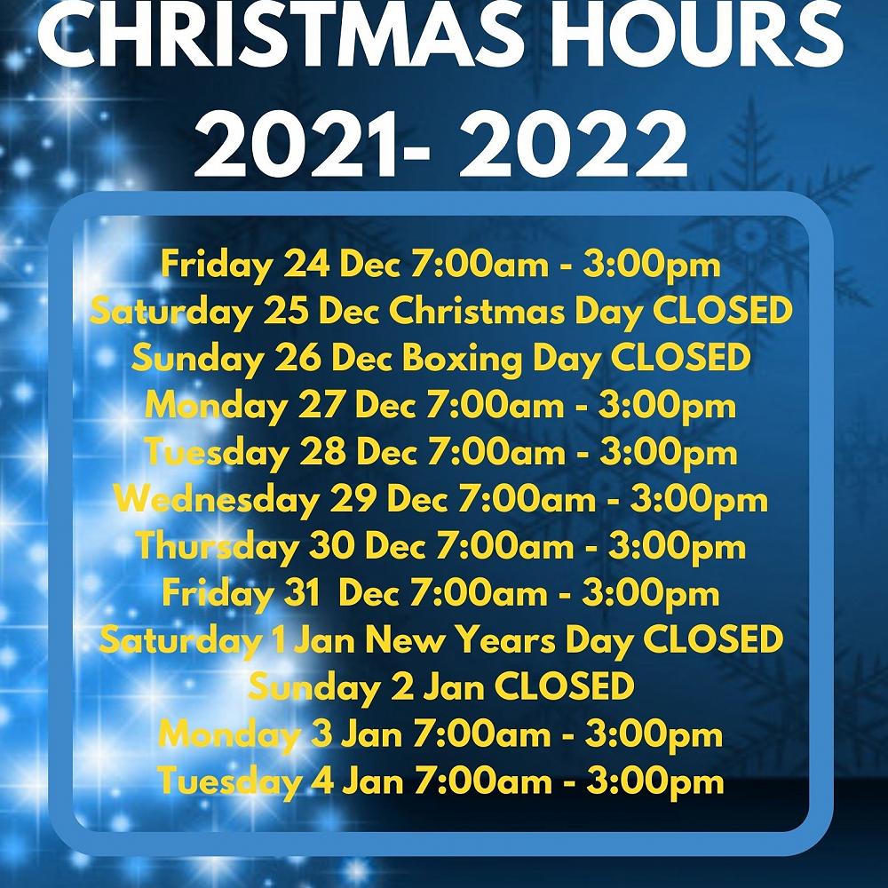 Christmas Hours & Group Exercise Timetable