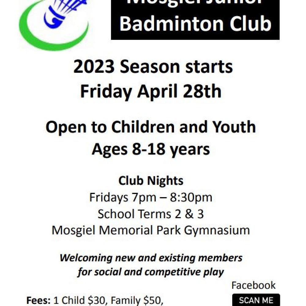 Mosgiel Junior Badminton Club information — Term 1 Week 9 Newsletter