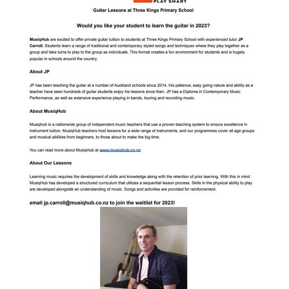 Musiqhub Guitar Tuition At Three Kings School Term 1 2023 News Bulletin