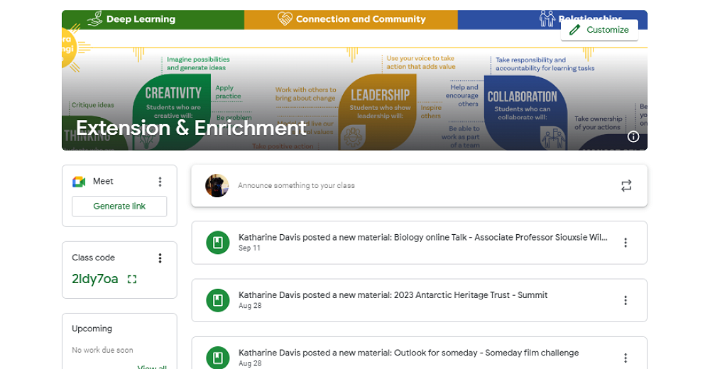 Extension and Enrichment Google Classroom