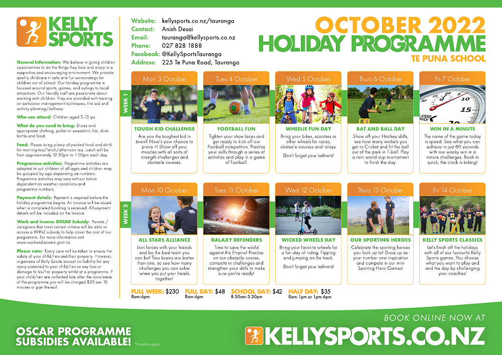 Kelly Sports Holiday Programme Te Puna