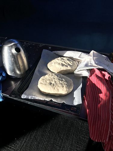 Waiting for the loaves to rise.