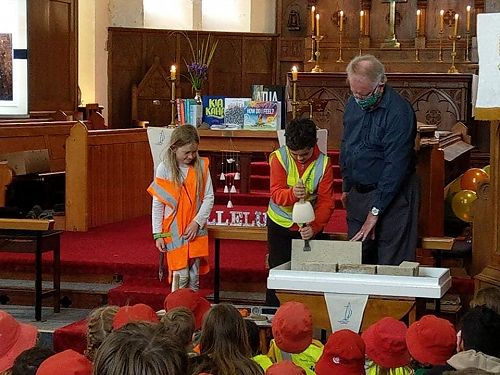 Budding stone masons at Holy Trinity Church...