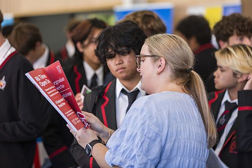Katie Barlow, from UC, with Justin Niala.