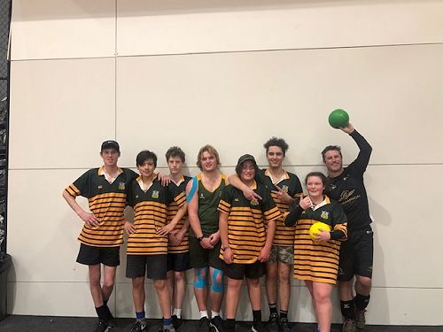 EOHS Dodgeball Team, L-R James O'Reilly, Manah Hunter, Connor Brown, Kayle Harris, Ranah Herewini, Brock Fraser, Amy Turner, Kelvin Cummings