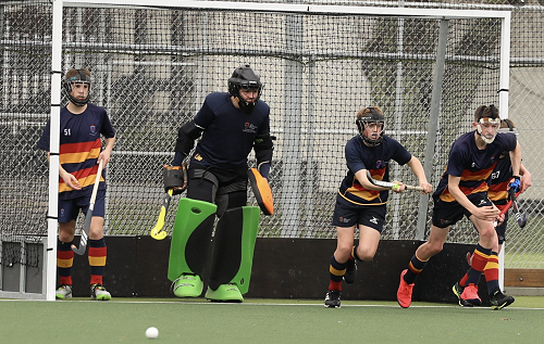 Fergus Millar, Lachie Macaulay, Oscar Crowe, Dan O'Brien defend a Penalty Corner.
