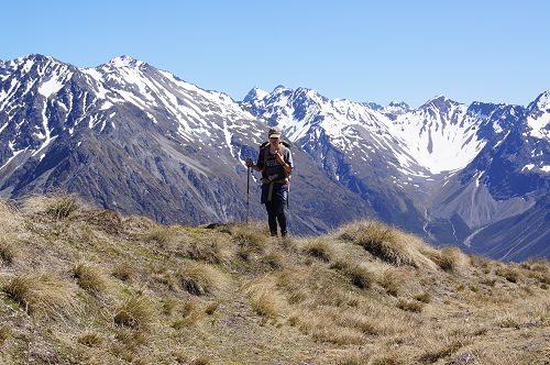 Alex reaches the saddle of Mt Mason