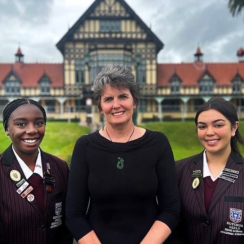 2023 Head and Deputy Head Girls with Mrs Davis