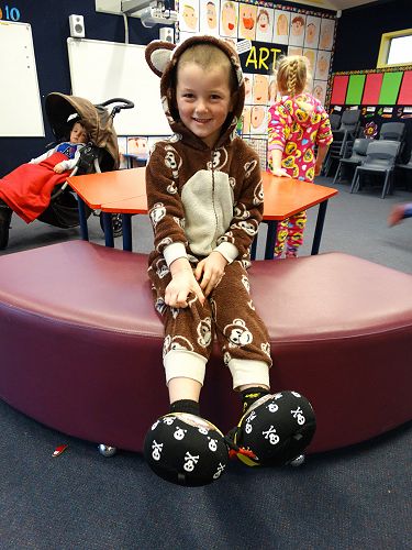 PJ's and slippers for the day at school.