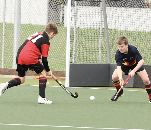 Sam Hancox defends the goal