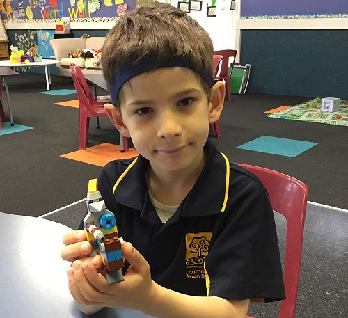 Samuel has made a Lego Knight during our session.