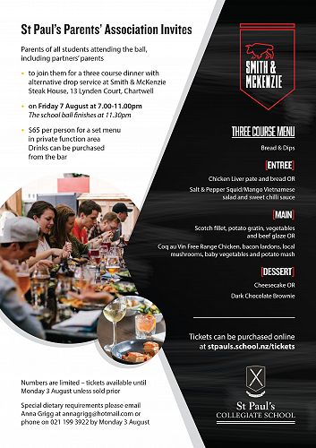 School Ball parents dinner 2020 