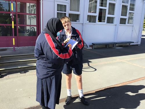 Theo
and Fatuma working together to collect data for their Hillmorton Science class.