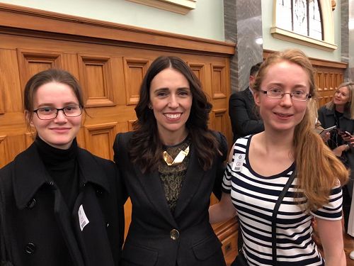 (left to right) Adélie Lallement, Jacinda Ardern and Hannah Prior
