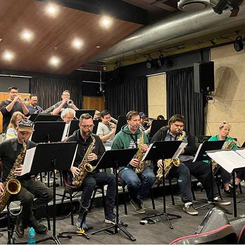 The jazz band Ngā Reo Tīoriori practises ahead of their 2022 concert in the Big Band Festival
