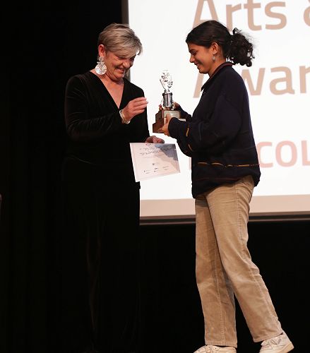 Ms Verity Davidson presenting to Anushka Castaing - Eileen Appleton-Maher Cup, Cassandra Wells Cup  & Rae Herd Award (Sheilah Winn)