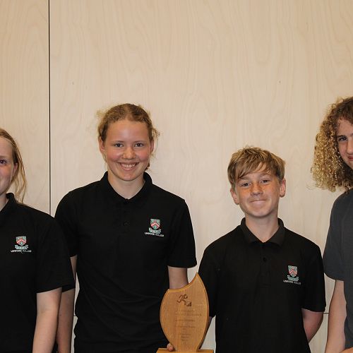 Elizabeth Stapleton Coffey, Zach Derham, Lena Norton and Leon Pobjoy-Wymer - recipients of the Harrison Trophy for Champion Junior Team in Canterbury Secondary Schools Orienteering.
