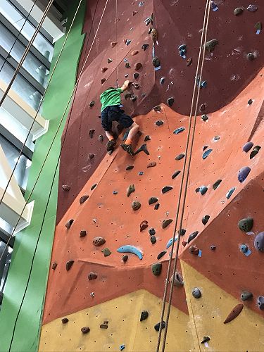 Zac on his way to the top of the most challenging wall.