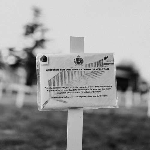 Remembrance: Students laid crosses in the College Quad to remember those Bedeans who lost their lives in World Wars I and II.
