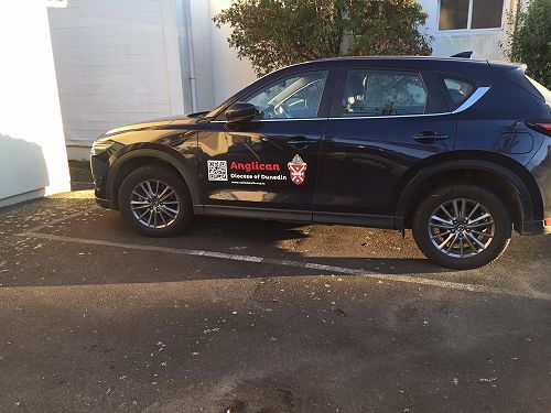 Bishop Steve's car with new signage