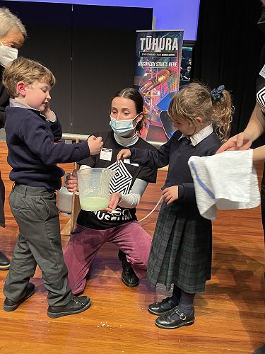 Harry and Carrie testing the 'touch' experiment.