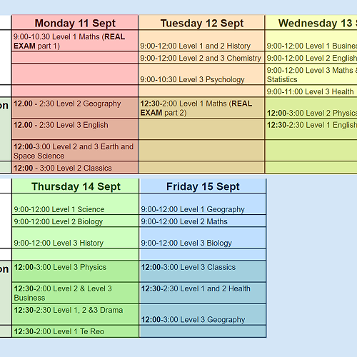 Practice Exam Week Timetable