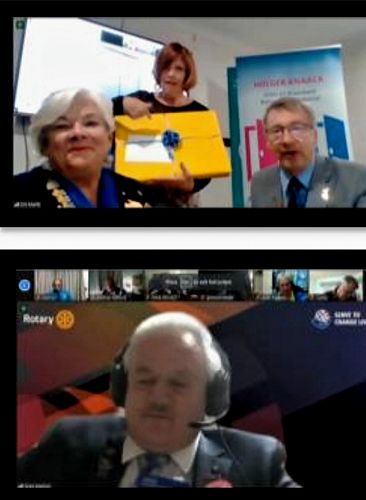 The gifts presented to PDG Adele and PDG Merewyn. Also acknowledgement of the Arch Klumpf Award to PDG Greg Marlow.