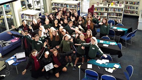 And...jazz hands! Nayland and Broadgreen girls show their enthusiasm for Alexia's presentation.