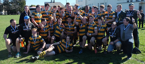 The 1st XV holding the trophy aloft after winning the South Island Co-ed Cup