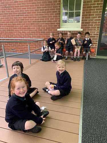Some of Miss Eason’s class enjoying their morning tea