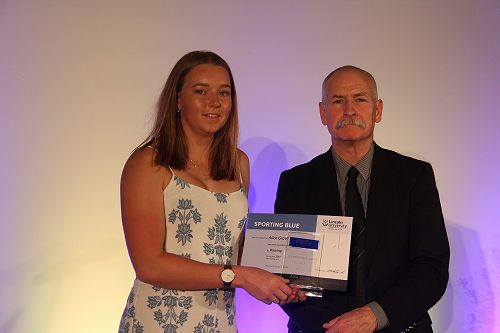 Alice Grave receiving her Lincoln University Blue for Rowing from the Chief Academic Officer Professor Bruce McKenzie