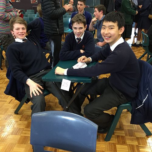 Jack Murray,  Tom Sullivan and Joe Mu waiting patiently for the start of the Year 9 & 10 ODT Social Studies Quiz
