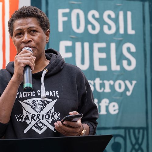France Namoumou from the Pacific Conference of Churches led the Christian prayer at interfaith March against Fossil Fuels in New York in September.