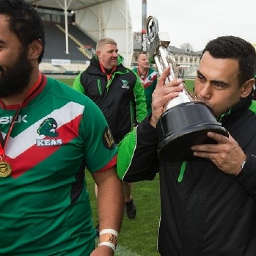 Andrew Auimatagi kisses the Pat Smith Trophy