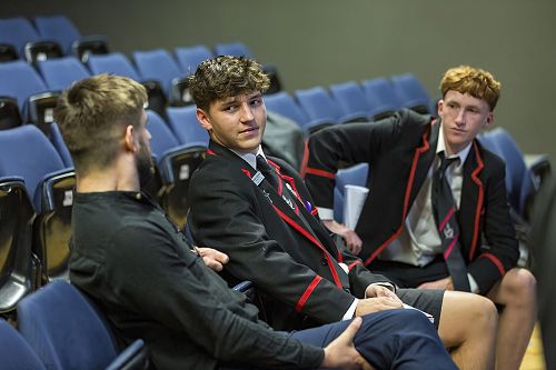 Old boy and musician Chris Starr with Simon Curnow (left) and Brooklyn Hoskyn.