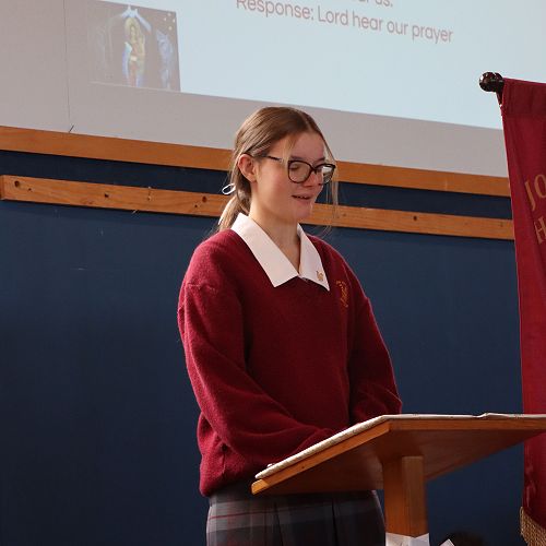 Szonja Wiedermann was one of 5 students who read The Prayers of the Faithful in their first languages.  Szonja read her prayer in Hungarian.