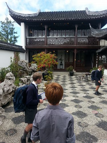 Year 9 Drama class exploring the Dunedin Chinese Garden