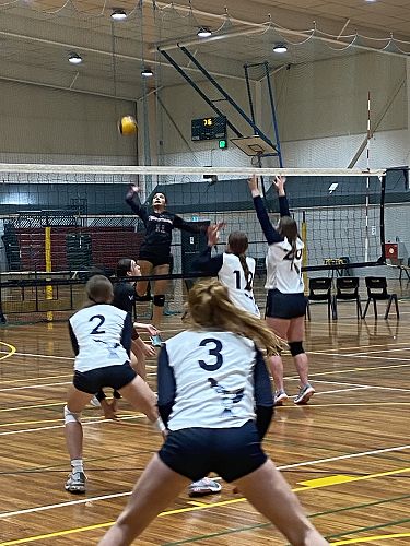Holly and Madi going up to block