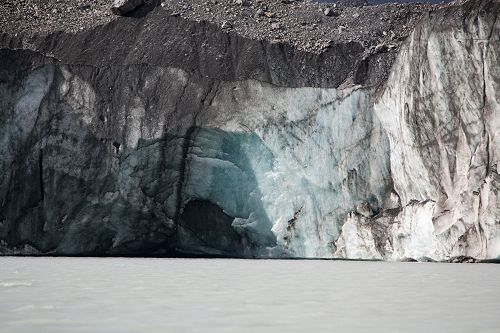 Blue ice cave on the Tasman Glacier terminal face.