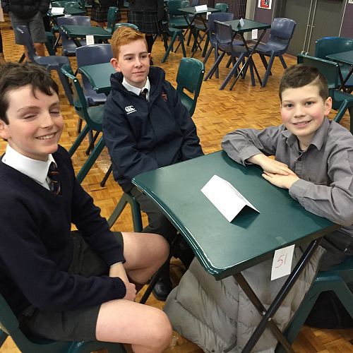 Fin Milne, Alex Hopgood and Jack Lundy waiting patiently for the start of the Year 9 & 10 ODT Social Studies Quiz
