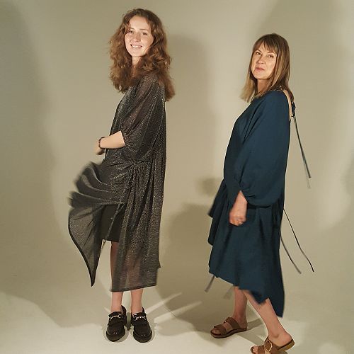 Design informed by a sari, donned on two body sizes, in Rayon and Tulle. Models: Darcy Monteith & Susan Peters.