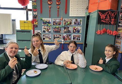 Eating fried dumplings