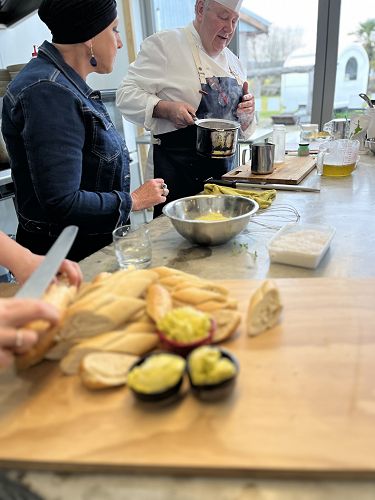 Olive Oil Cooking Demo at the Packing Shed, Clyde - making Olive Oil Pearls - Olive Oil Butter in the foreground.