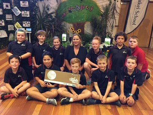 Rose, Josh, Penny, Mrs Parkes, Lilyrose, Preston, Christopher, Balin, Anya, Brodie, Toby and Nate after being presented with the Gold Award.