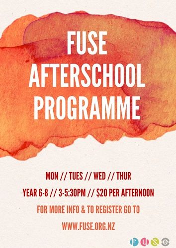 Fuse after school programme is happening!
The days your child can book in are: Monday, Tuesday, Wednesday & Thursday from 3pm-5:30pm.We will feed your kids afternoon tea, do crafts, play games and have lots of fun!