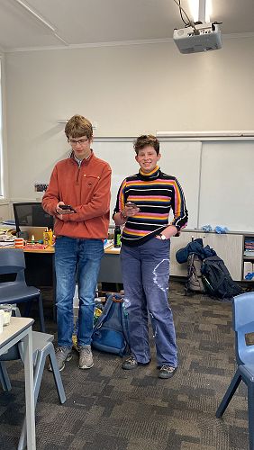 Florian and Luka singing a German song.