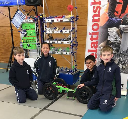 Jacob Hill, Hebe Song, Ryan Zhou and Christopher Body with one of their finished products.