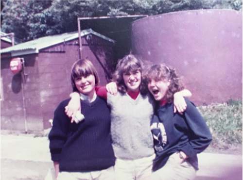 Beccy, Lisa and Roma, school camp Tautuku, not sure of year, maybe 1983?