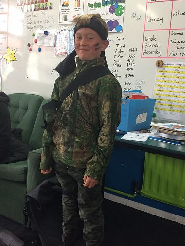 Caleb dressed in his book character costume