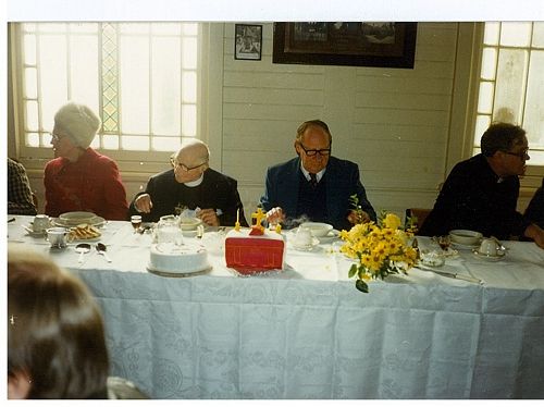 Iris Coster, wife of Jim Coster, Archdeacon Pywell, ? Canon John Teal (vicar of Caversham)
